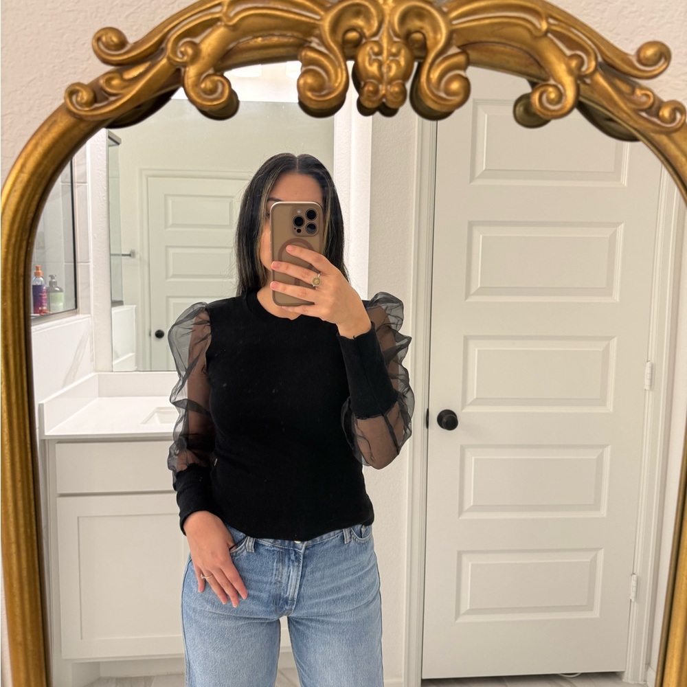 Boohoo Black Sheer Sleeve Blouse